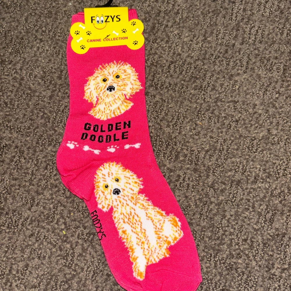 Bright Pink Goldendoodle Crew Socks